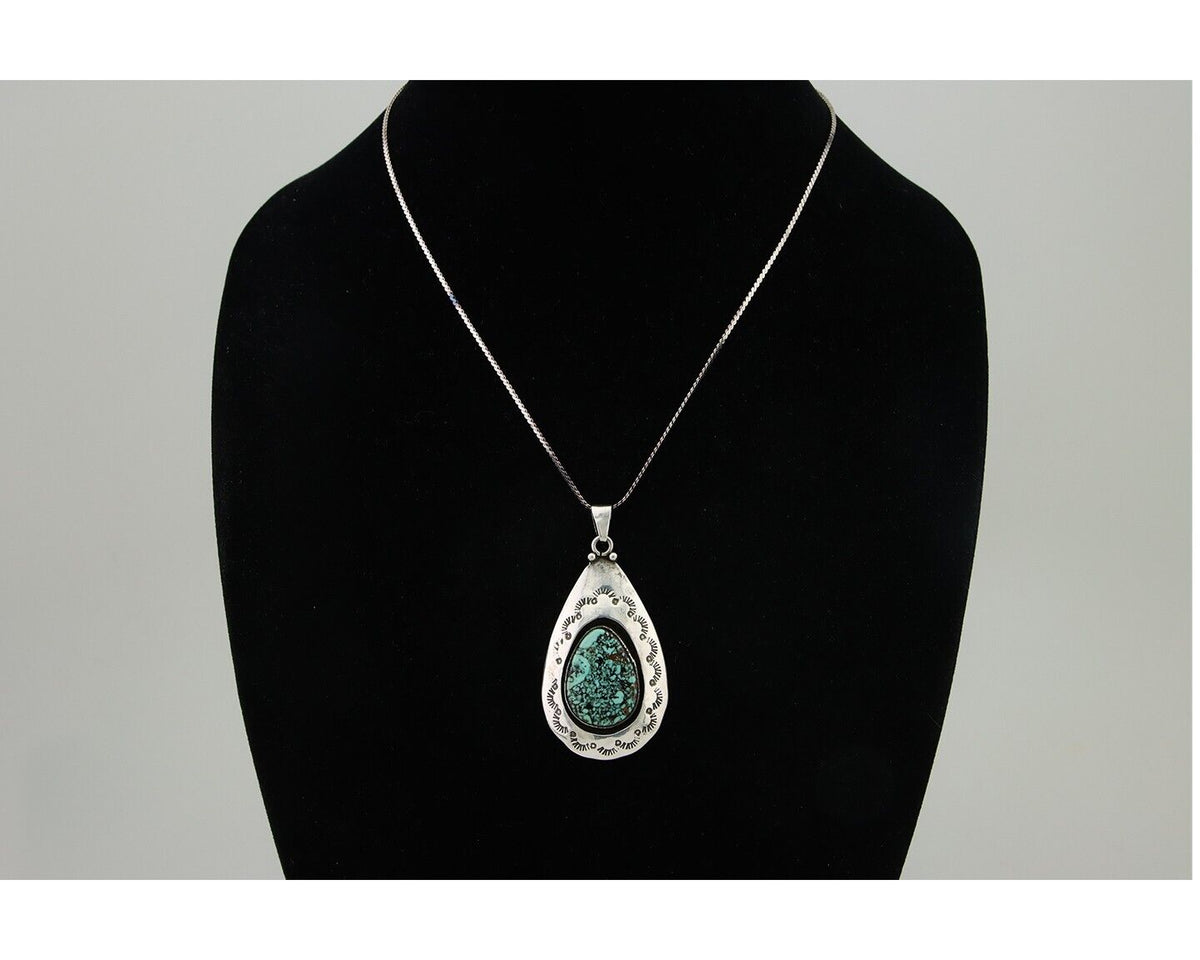 Navajo Necklace 925 Silver Natural Blue Turquoise Artist Tony Guerro C.80's