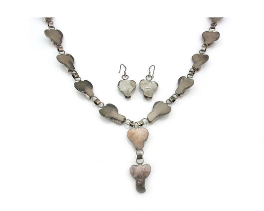 Navajo Necklace Earring Set 925 Sterling Silver Coral Vintage Signed Circle J
