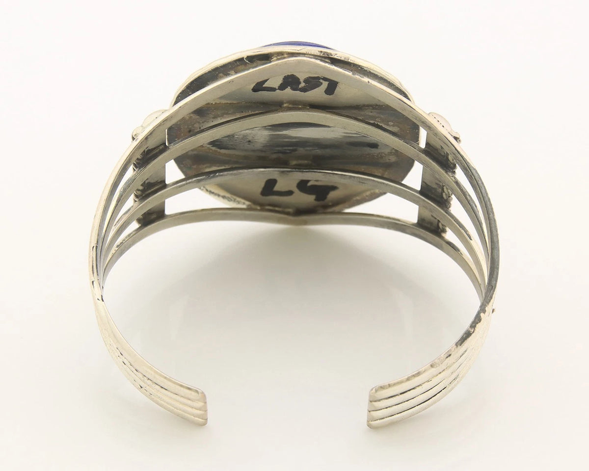 Navajo Cuff Bracelet Sterling Silver Natural Lapis Vintage Signed J Nelson