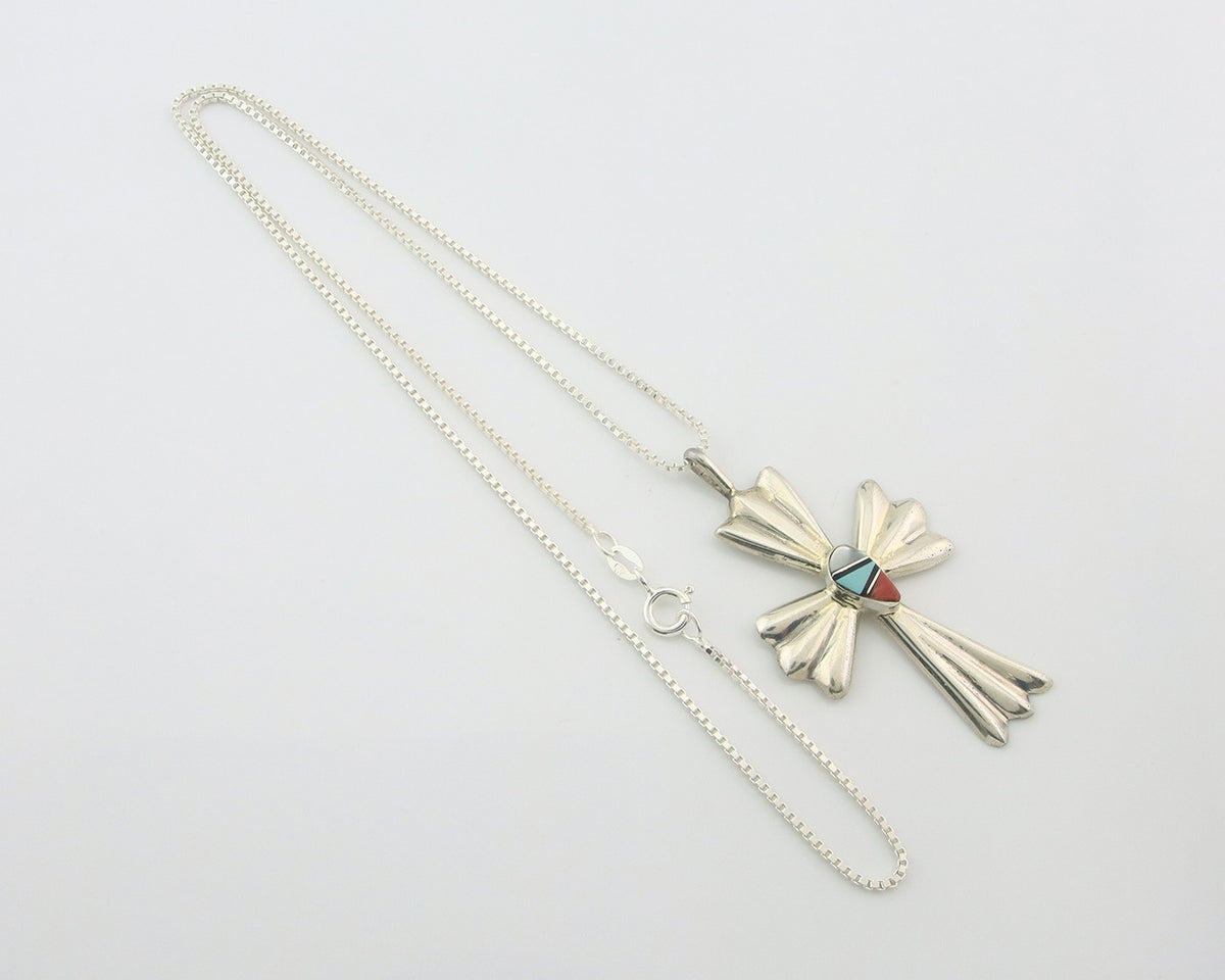 Navajo Cross Necklace Sterling Silver Authentic Natural Gemstones Signed M