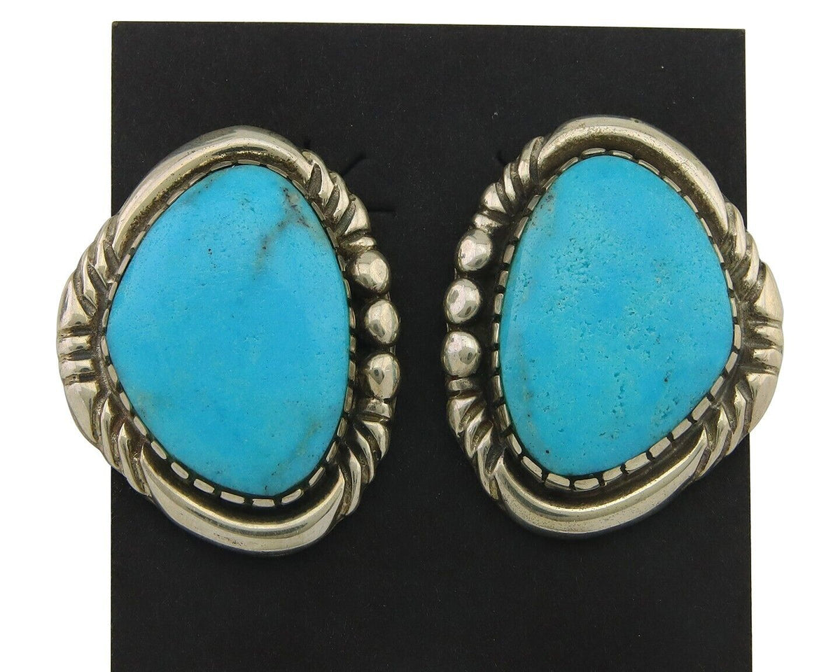 Navajo Earrings 925 Silver Natural Turquoise Artist Signed E Jackson C80s