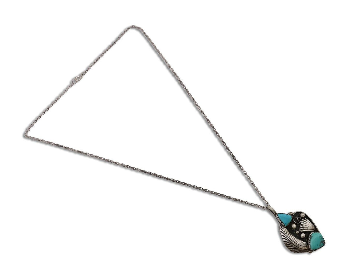 Navajo Turquoise Handmade Necklace 925 Silver Artist Signed PM C.80s