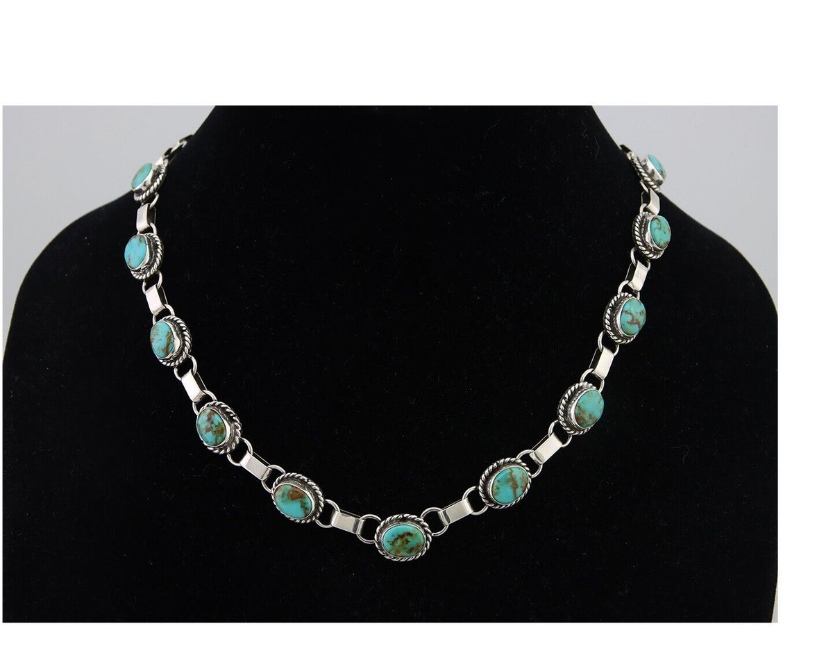 Navajo Turquoise Necklace 925 Silver Natural Blue Native American Artist C.80's