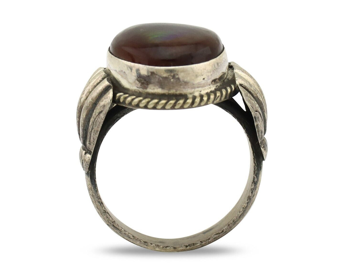 Navajo Handmade Ring 925 Silver Natural High Grade Fire Opal Native Artist C.80s