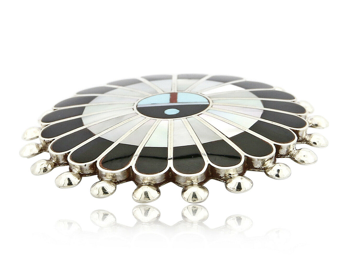 Zuni Signed Artist Victoria Unkestine Inlaid .925 SOLID Silver Tewa Pendant Pin