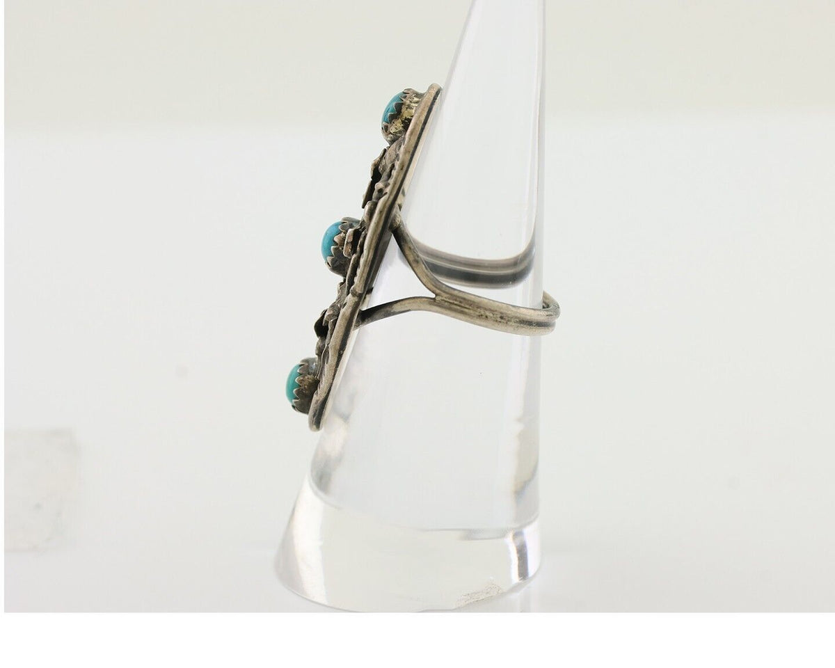 Vintage Navajo Ring 925 Silver Natural Turquoise Signed Number 3 Size 6.5 C.80's