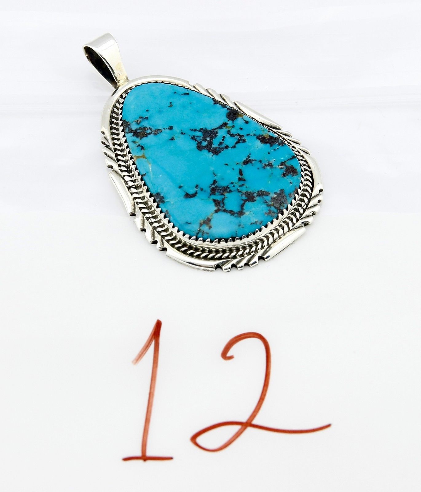 Rare Benjamin Piaso Navajo Artist Work of Art Turquoise .925 Silver Pendant