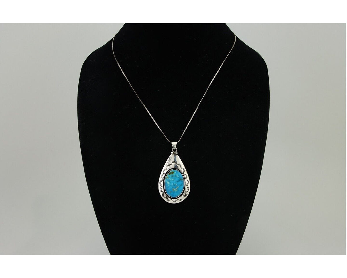 Navajo Necklace 925 Silver Natural Blue Turquoise Artist Tony Guerro C.80's