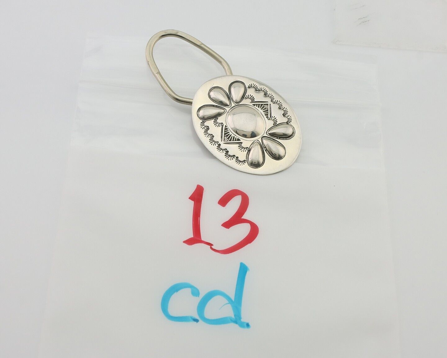 Navajo Hand Stamped Key Chain .925 Silver Handmade Native American Artist C.80's