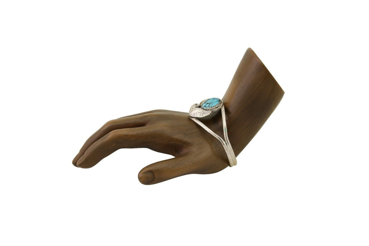 Navajo Hand Stamped Cuff Bracelet Turquoise 925 Silver Native American Artist