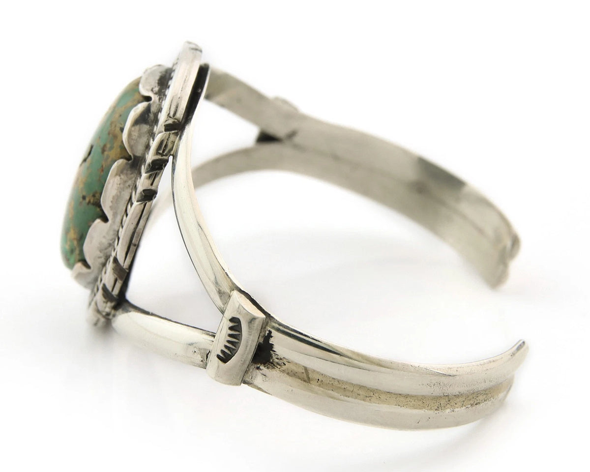 Navajo Bracelet Sterling Silver Turquoise Vintage Native Artist Signed Sunrise