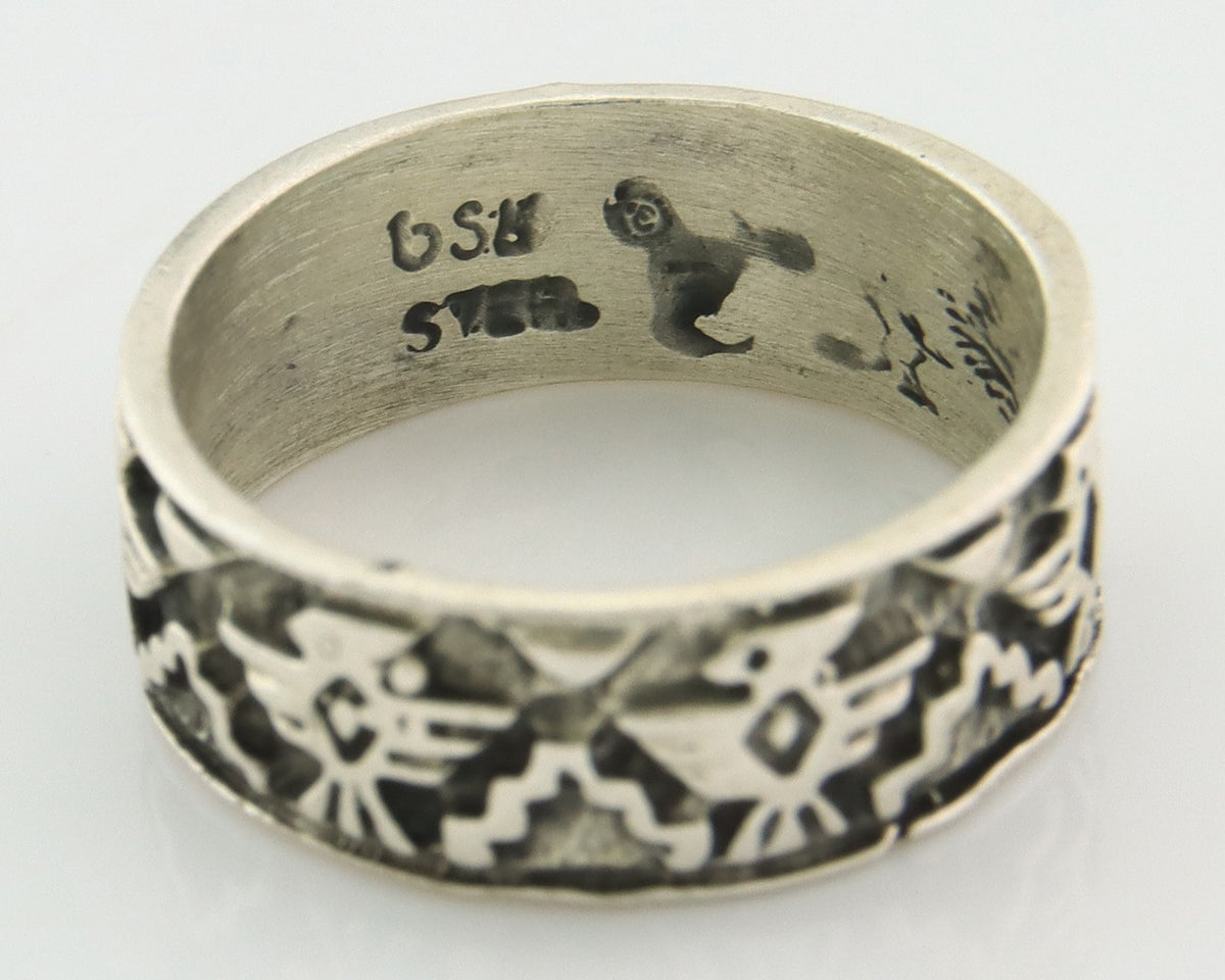 Navajo Band Ring Sterling Silver Vintage Authentic Signed BSM Size 7.0