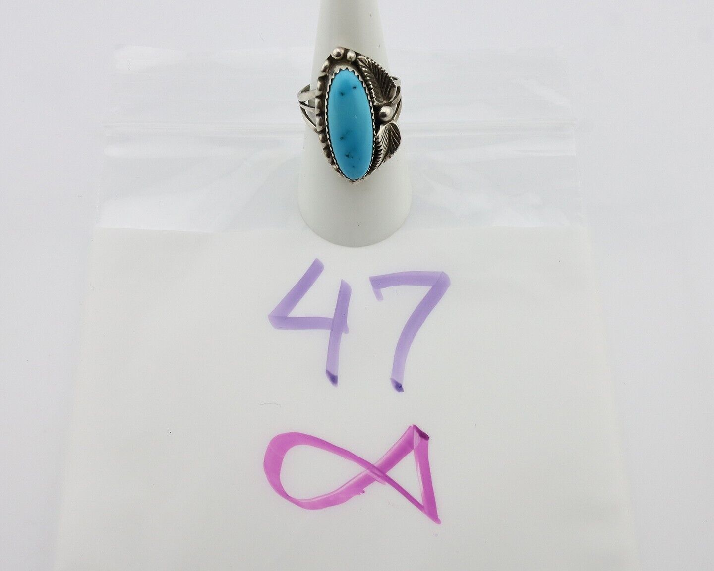 Navajo Ring 925 Silver Sleeping Beauty Turquoise Signed SC C.80's