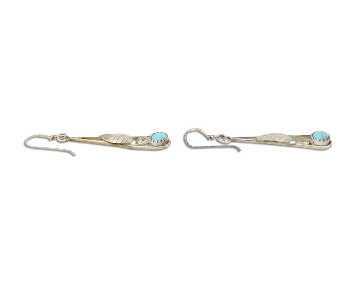 Navajo Dangle Earrings 925 Silver Natural Blue Turquoise Artist Signed JB C.80's