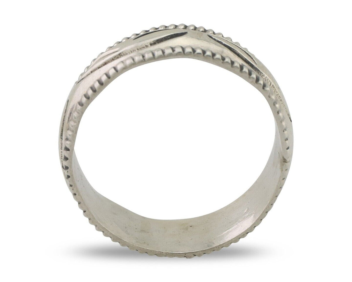 Navajo Hand Stamped Band 925 Silver 6.0 mm Native Artist Size 5.0 C.80's