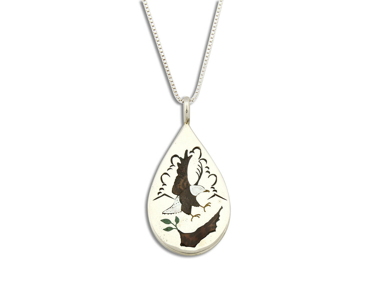 Eagle Pendant Navajo .925 Silver Gemstone Signed Ophie B Joe