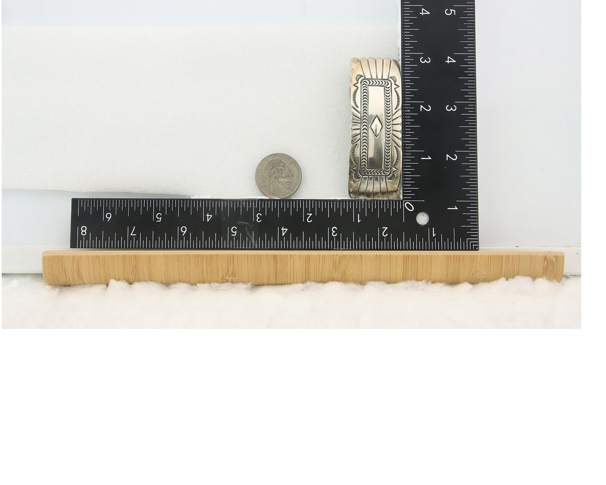 Vintage Navajo Barrette 925 Sterling Silver Hand Stamped Signed HT