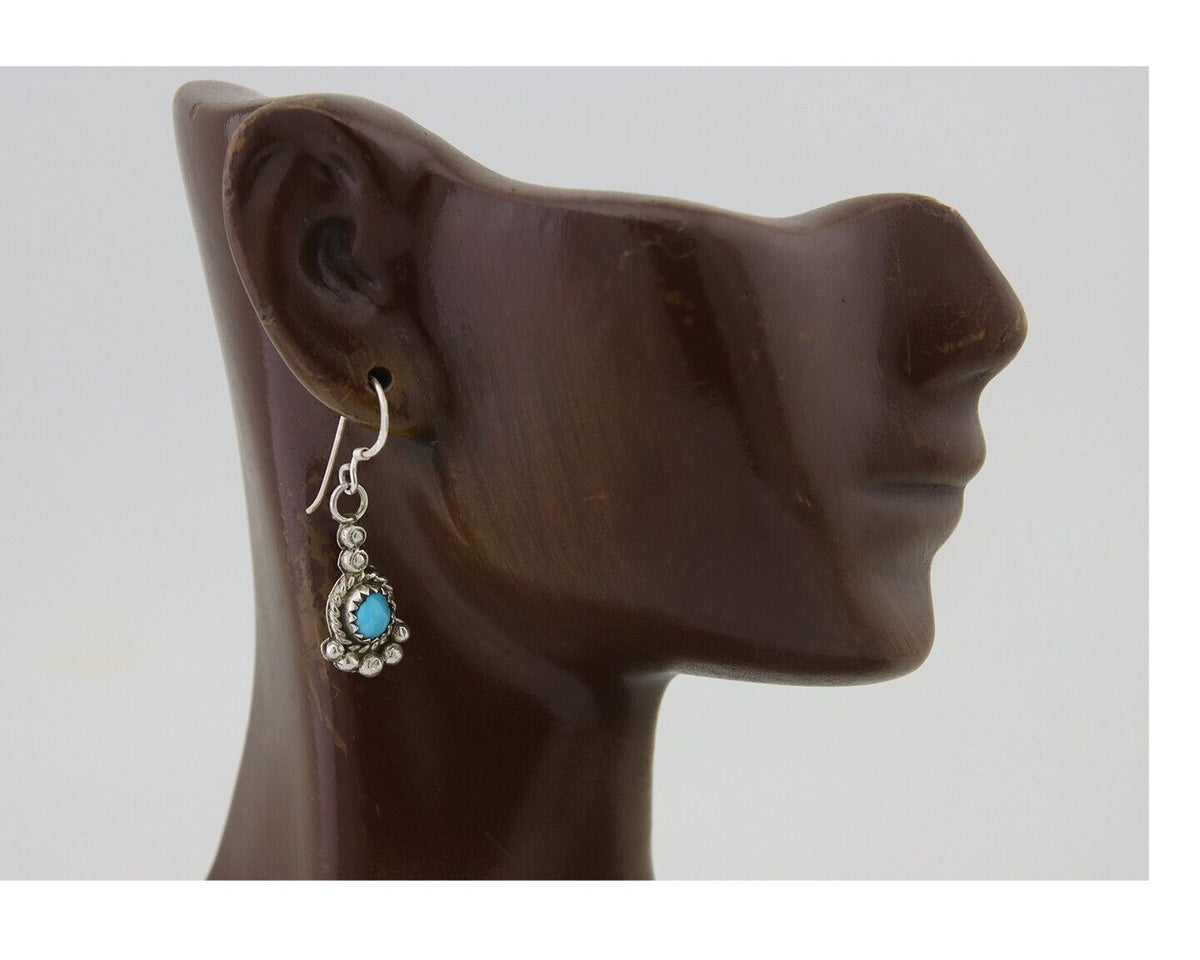Navajo Earrings 925 Silver Blue Turquoise Artist Signed DB C.80's
