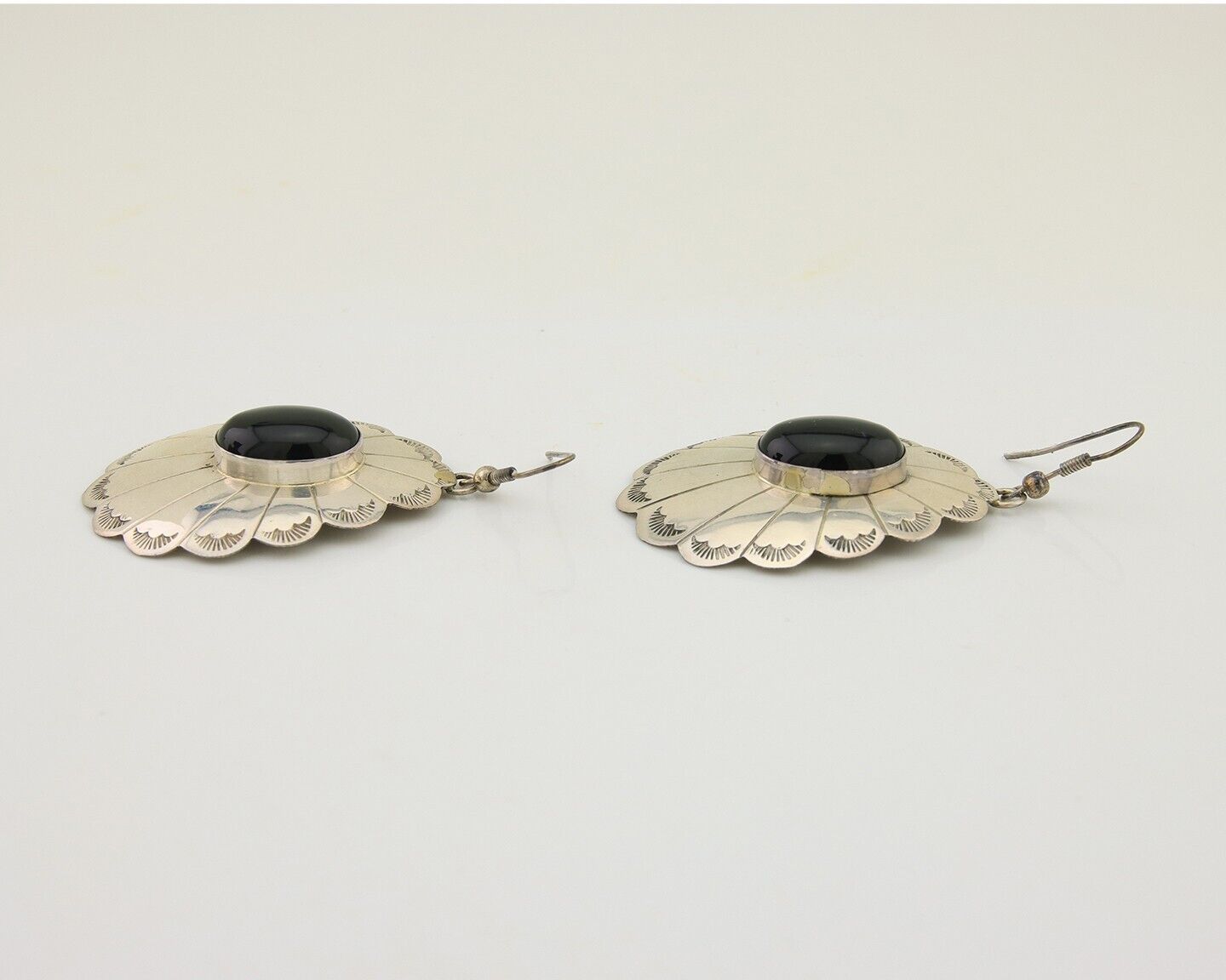 Navajo Handmade Earrings 925 Silver Onyx Artist Signed Robert Vandover C.80's