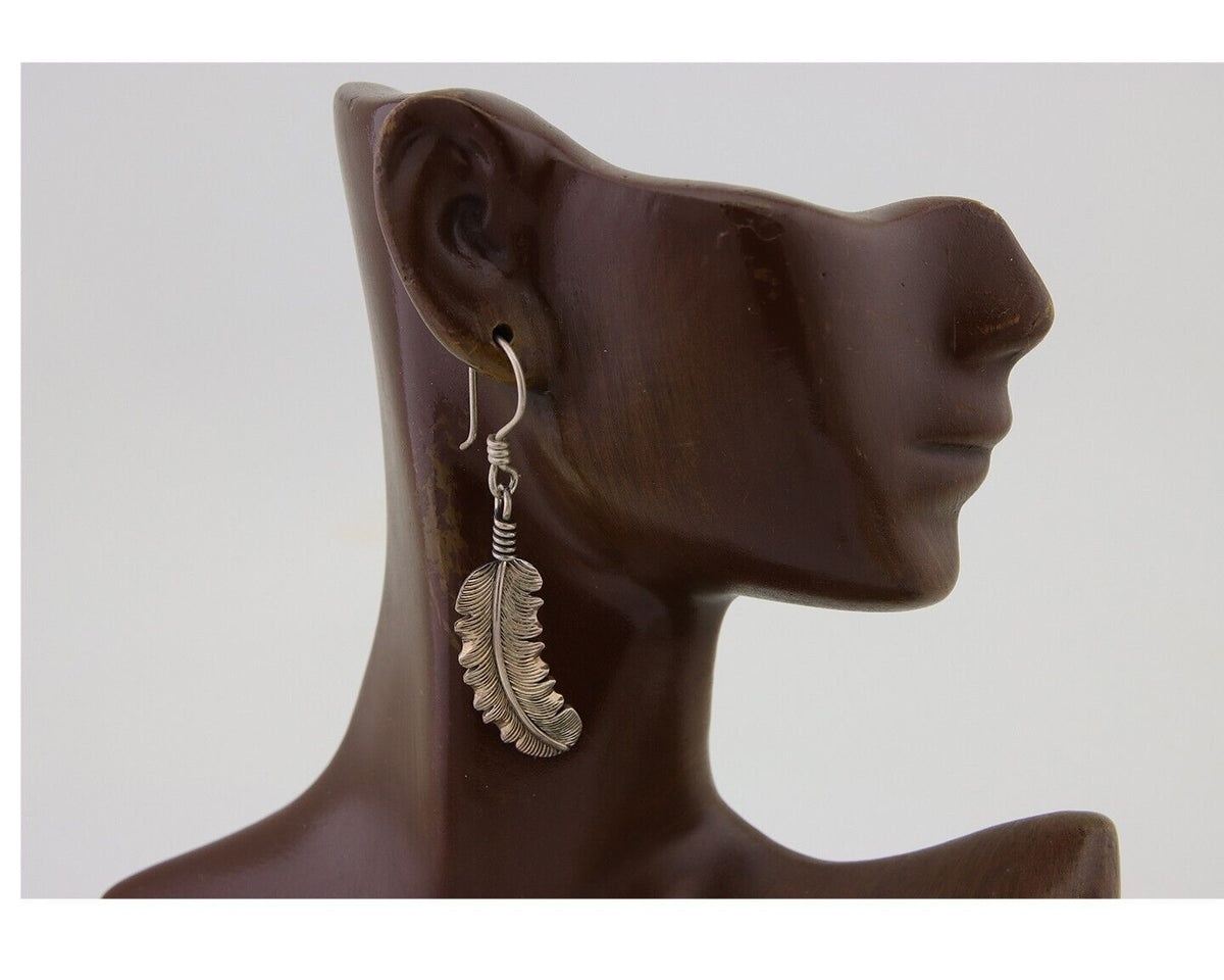 Navajo Eagle Feather Dangle Earrings 925 Silver Artist Signed D Lerma C.80's