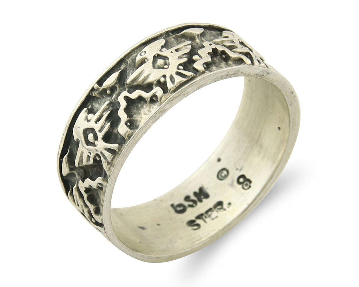 Navajo Band Ring Sterling Silver Vintage Authentic Signed BSM Size 8.0