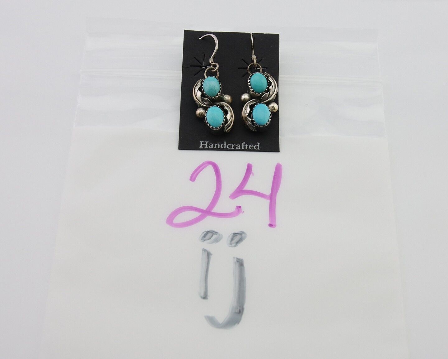Navajo Dangle Earrings 925 Silver Natural Turquoise Native American Artist C80s