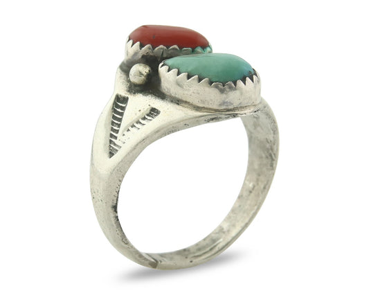 Vintage Navajo Ring 925 Sterling Silver Natural Gemstone Authentic Size 7.5