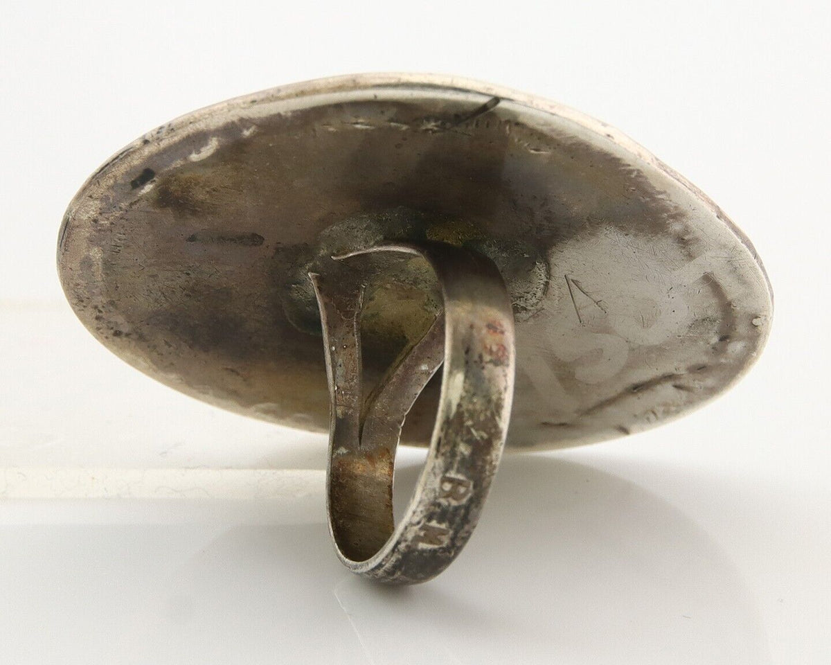 Navajo Ring 925 Sterling Natural Mined Turquoise Signed BM C.80's Size 7
