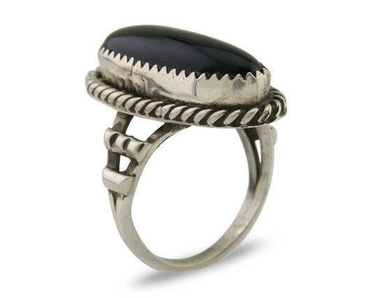 Navajo Handmade Ring 925 Silver Black Onyx Native American Artist C.80's