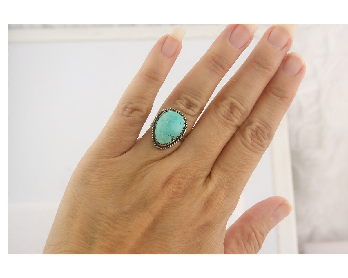 Vintage Navajo Ring 925 Sterling Authentic Santa Rita Turquoise Size 5.0