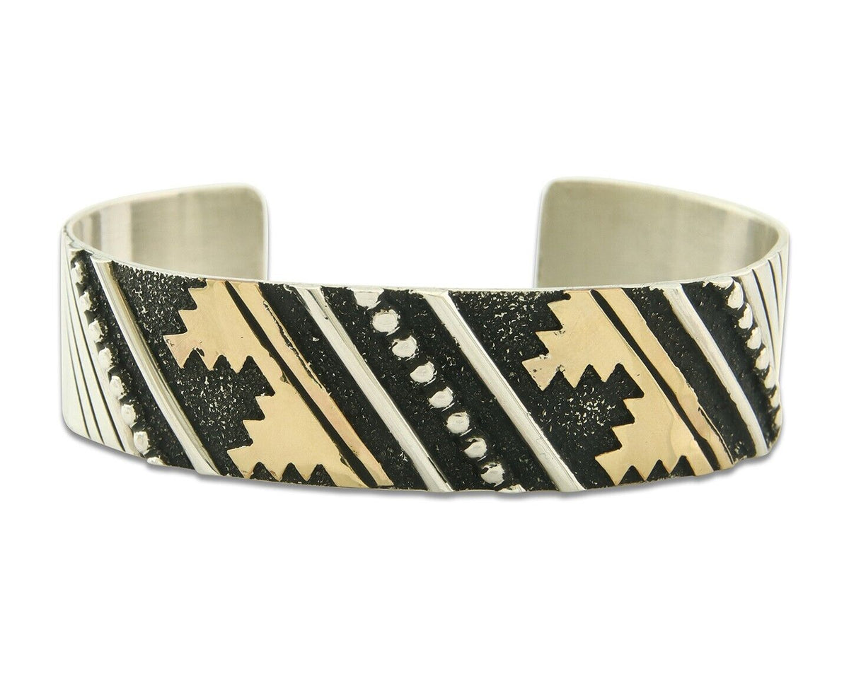 Navajo Bracelet Gold & 925 Silver Handmade 16mm Wide Artist Signed Thomas Singer