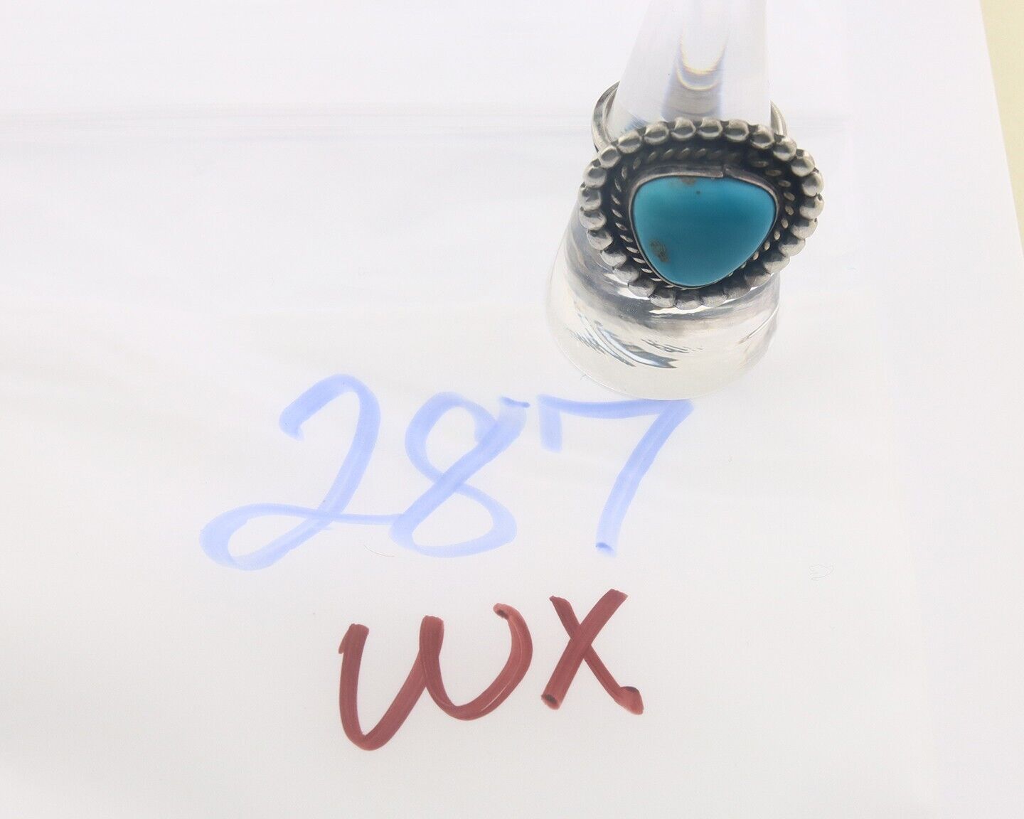 Navajo Ring 925 Sterling Natural Turquoise Native Artist C.80's Size 7.25