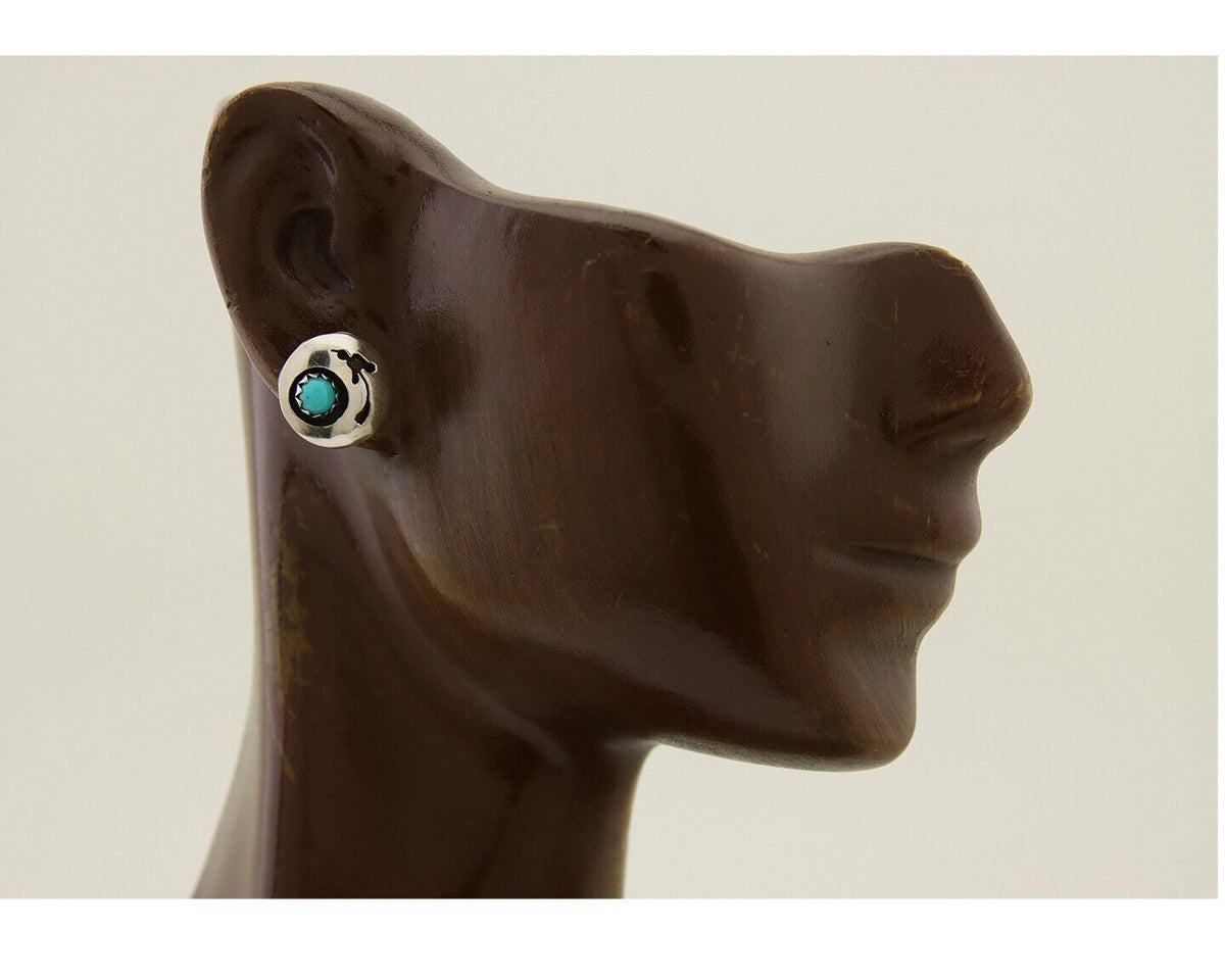 Navajo Handmade Earrings 925 Silver Turquoise Native American Artist C.80's