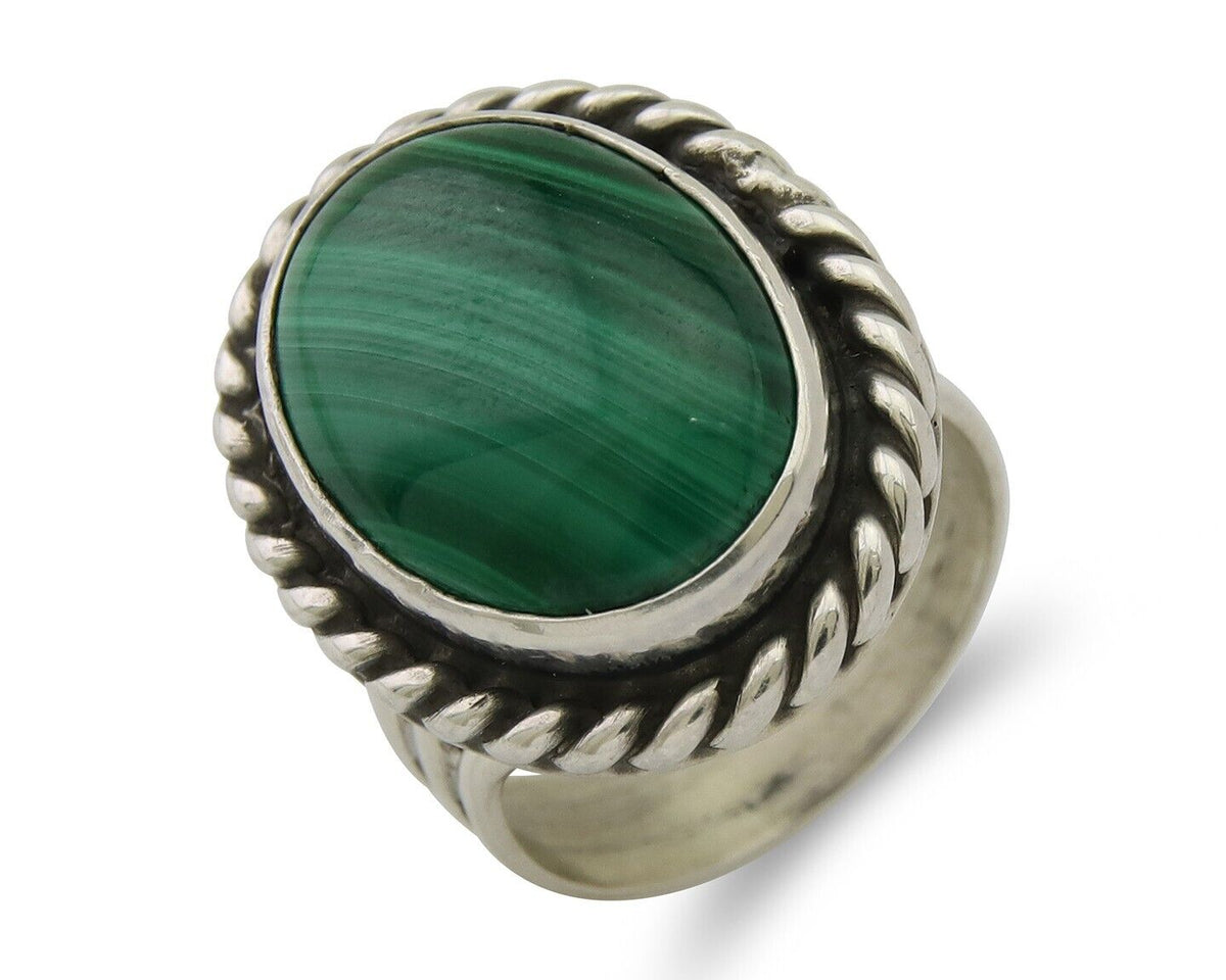 Navajo Ring 925 Silver Natural Malachite Native American Artist C.80's