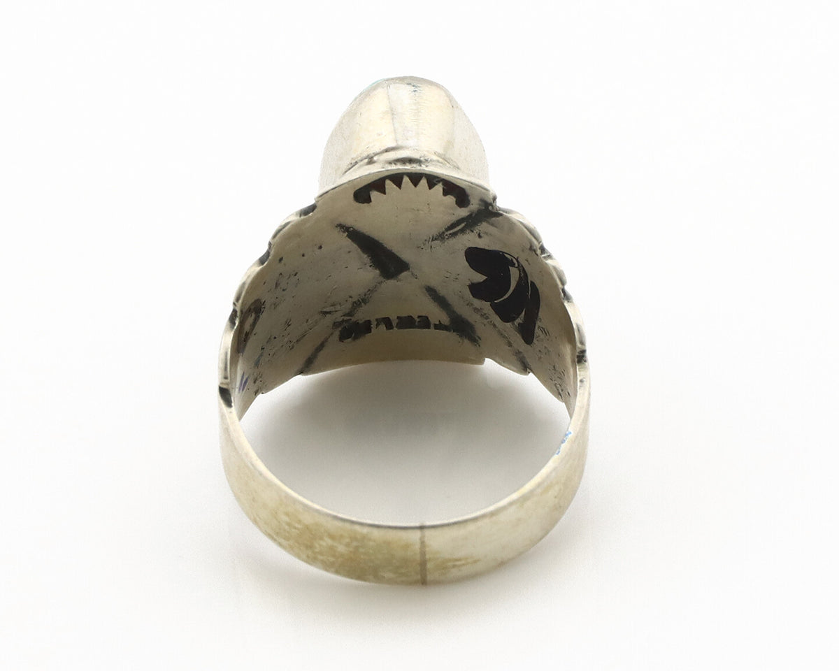 Navajo Ring .925 Silver Black Kingman Turquoise Artist Signed Apache C.80's