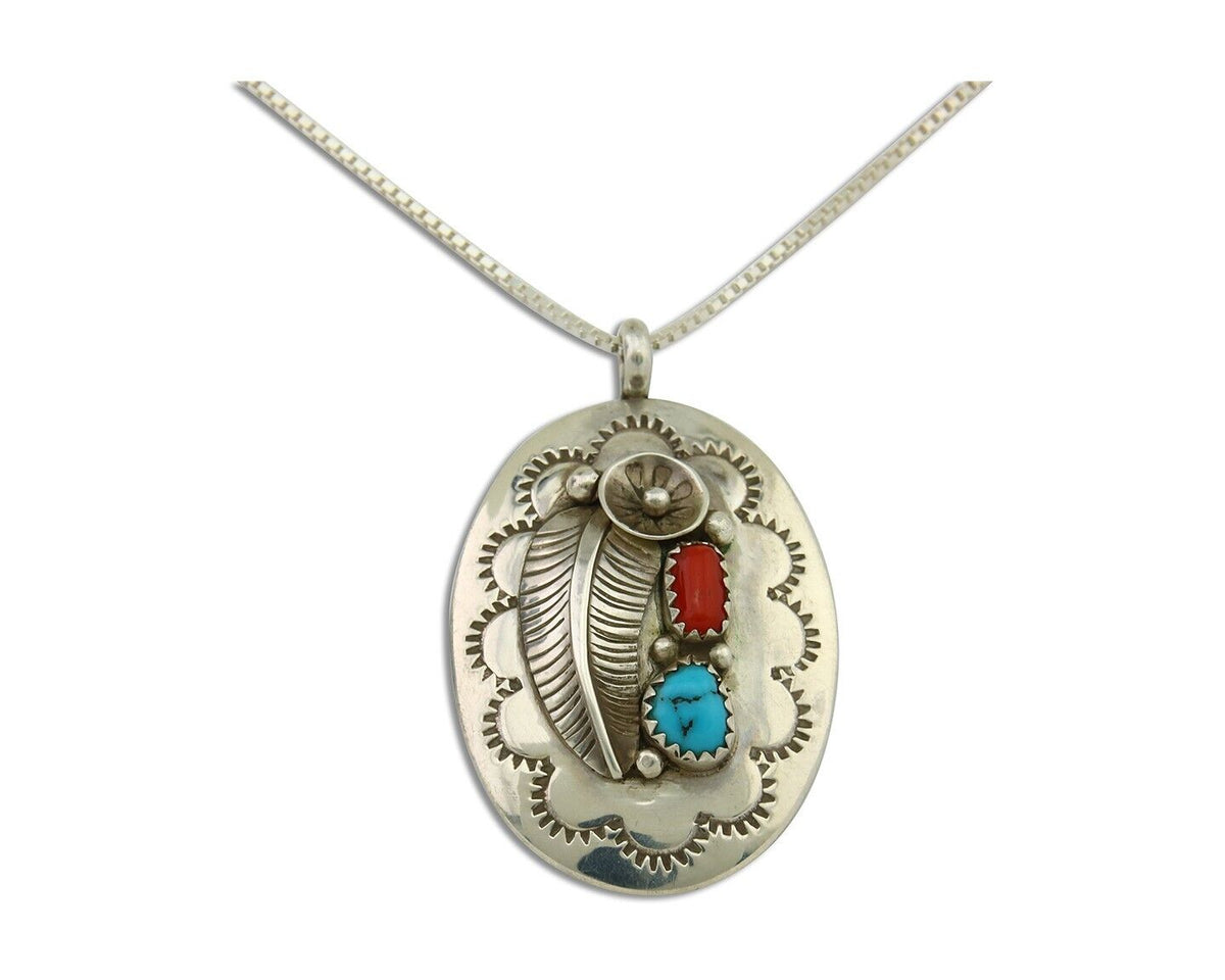 Navajo Necklace 925 Silver Spiderweb Turquoise Native American Artist C.80's