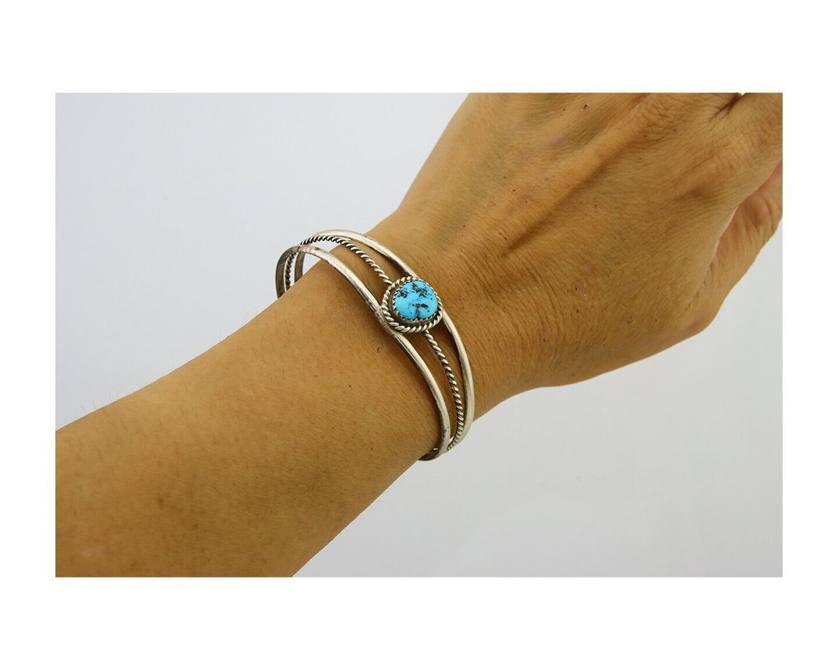 Navajo Bracelet 925 Silver Cuff Turquoise Handmade Artist Signed TC C.80's