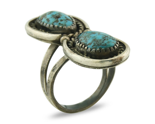 Vintage Navajo Ring 925 Sterling Silver Turquoise Signed FY Size 6.75