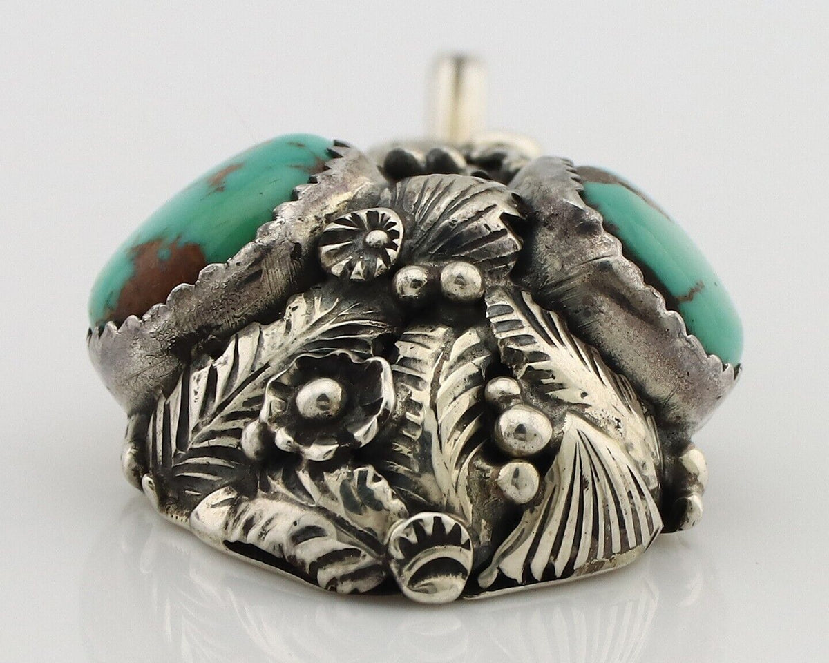 Navajo Pendant 925 Silver Natural Mined High Grade Turquoise Signed Tom Willeto