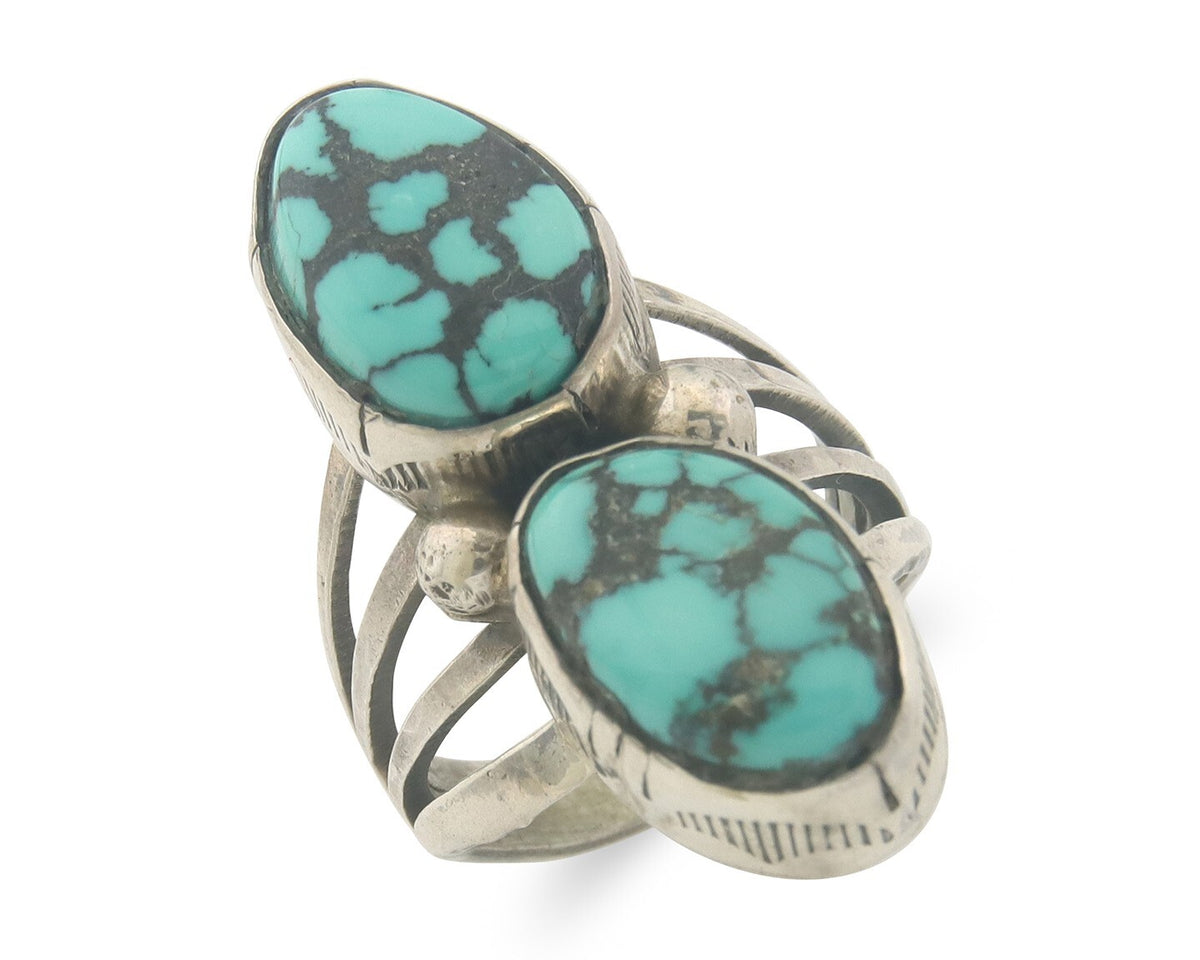 Vintage Navajo Ring 925 Sterling Authentic Damele Turquoise Signed M Size 7.0