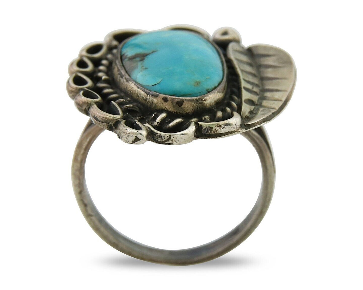 Navajo Ring .925 Sterling Blue Turquoise Artist Signed AP C.80's