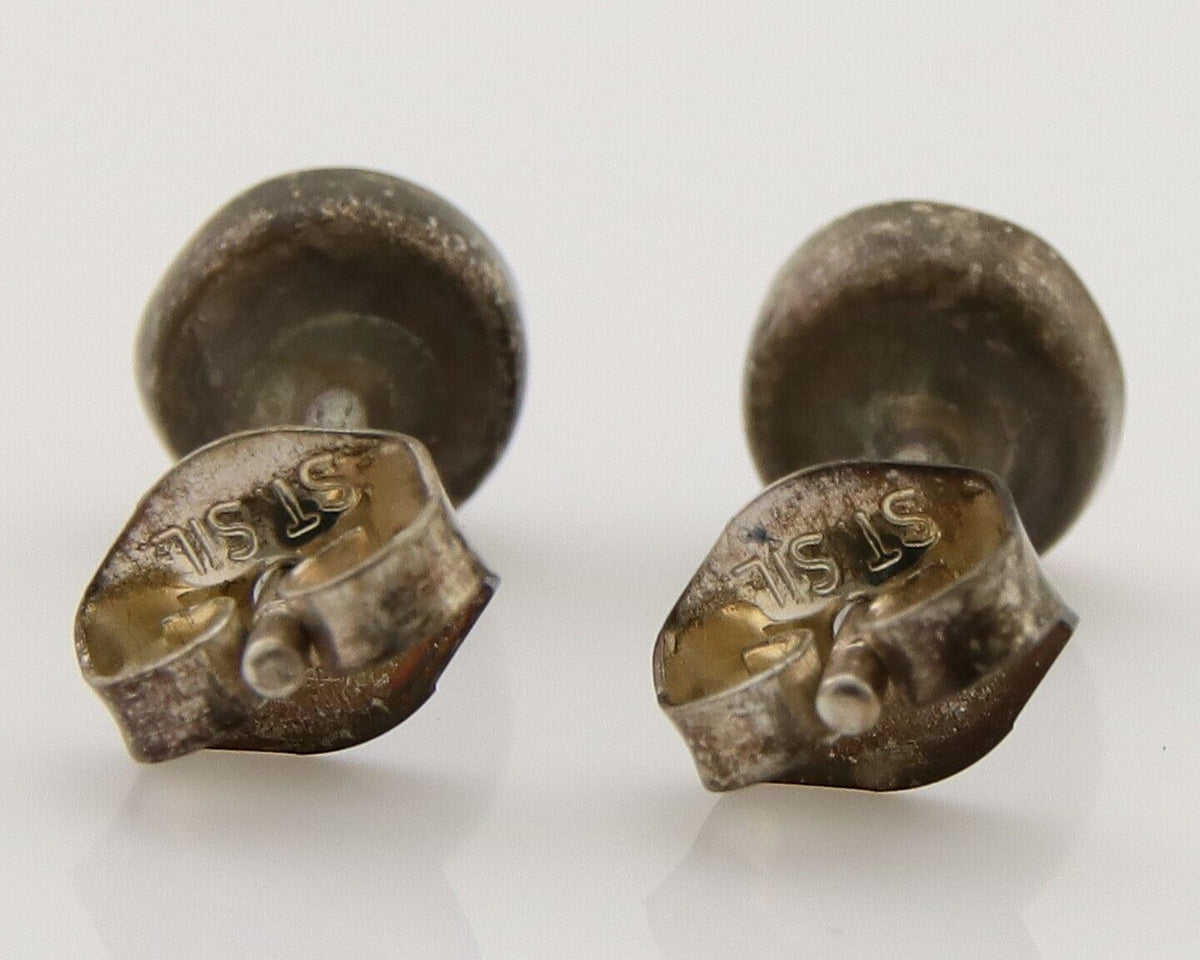 Navajo Earrings 925 Silver Inlaid Natural Onyx & Coral Native Artist C.80's