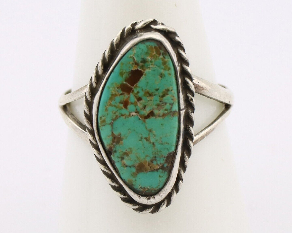 Navajo Ring 925 Silver Natural Turquoise Artist Signed Rabbit Stick C.80's