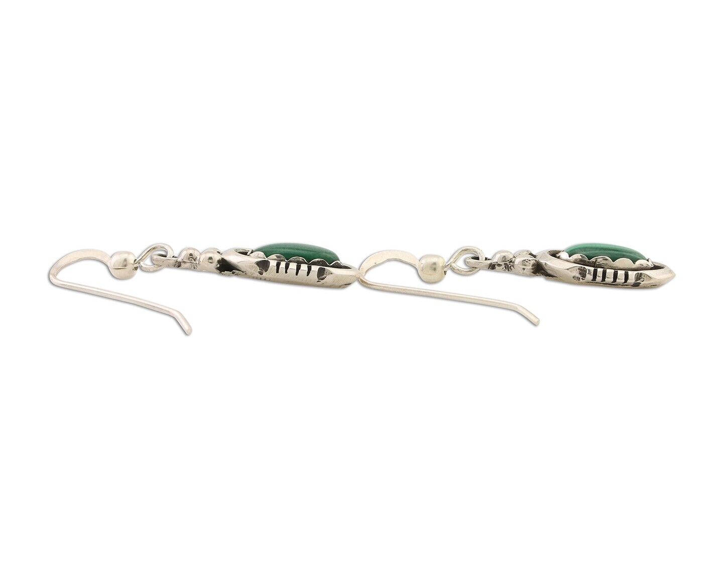 Navajo Dangle Earrings 925 Silver Natural Malachite Native American Artist C.80s