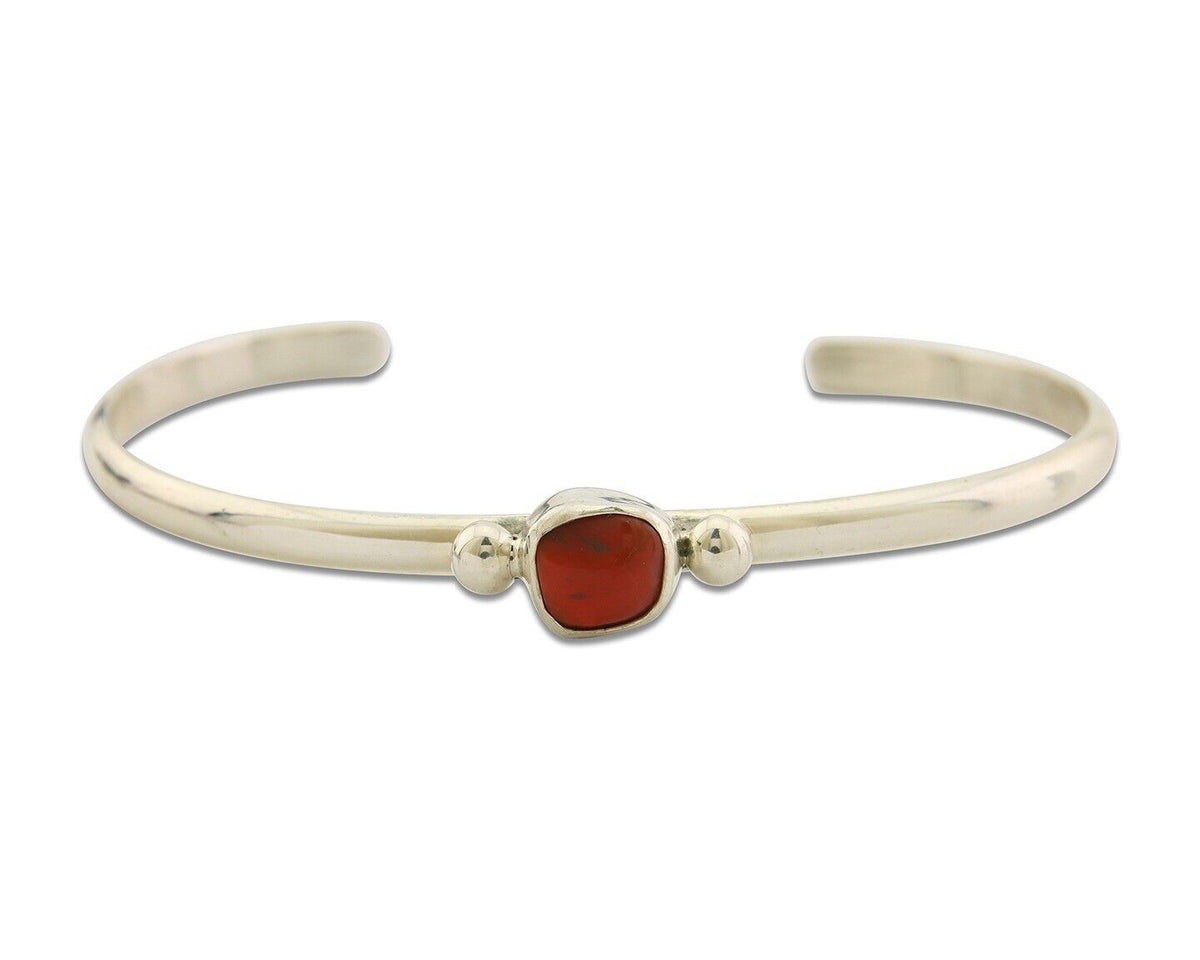 Navajo Bracelet .925 Silver Mediterranean Red Coral Cuff Native Artist C.80's