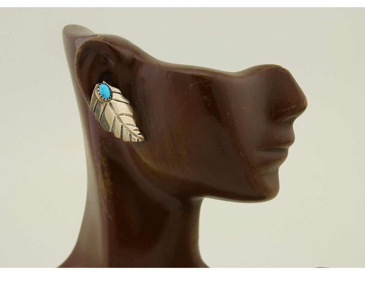 Navajo Earrings 925 Silver Natural Turquoise Artist Signed L-R Jake C.80's