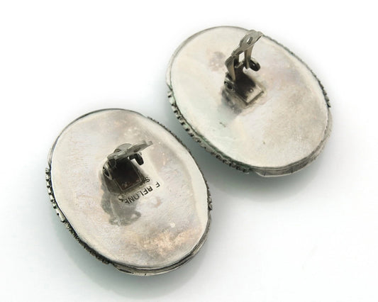 Navajo Concho Earrings Sterling Silver Lapis Signed E Belone