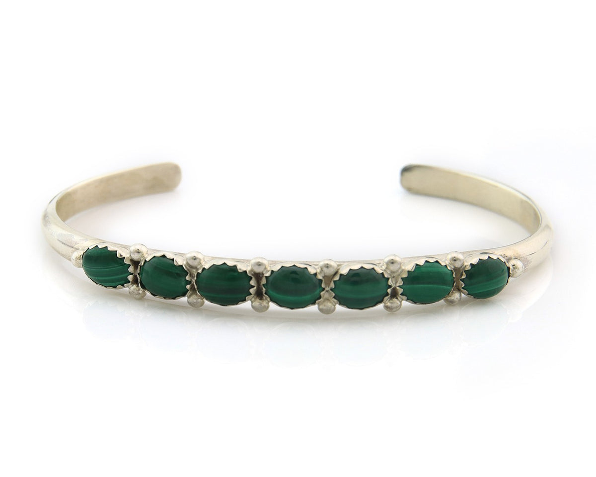 Navajo Cuff Bracelet Sterling Silver Natural Malachite Vintage Signed SS