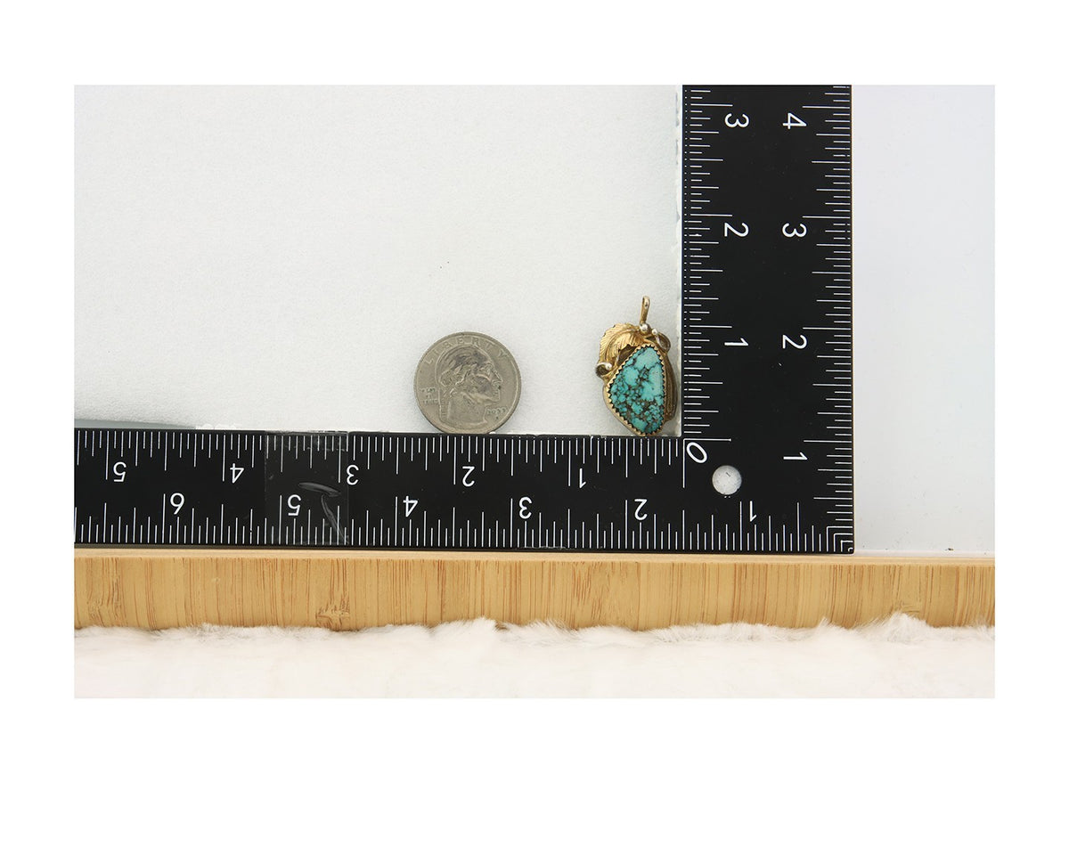 Navajo Pendant Sterling Silver & Gold Natural Blue Turquoise Signed VC