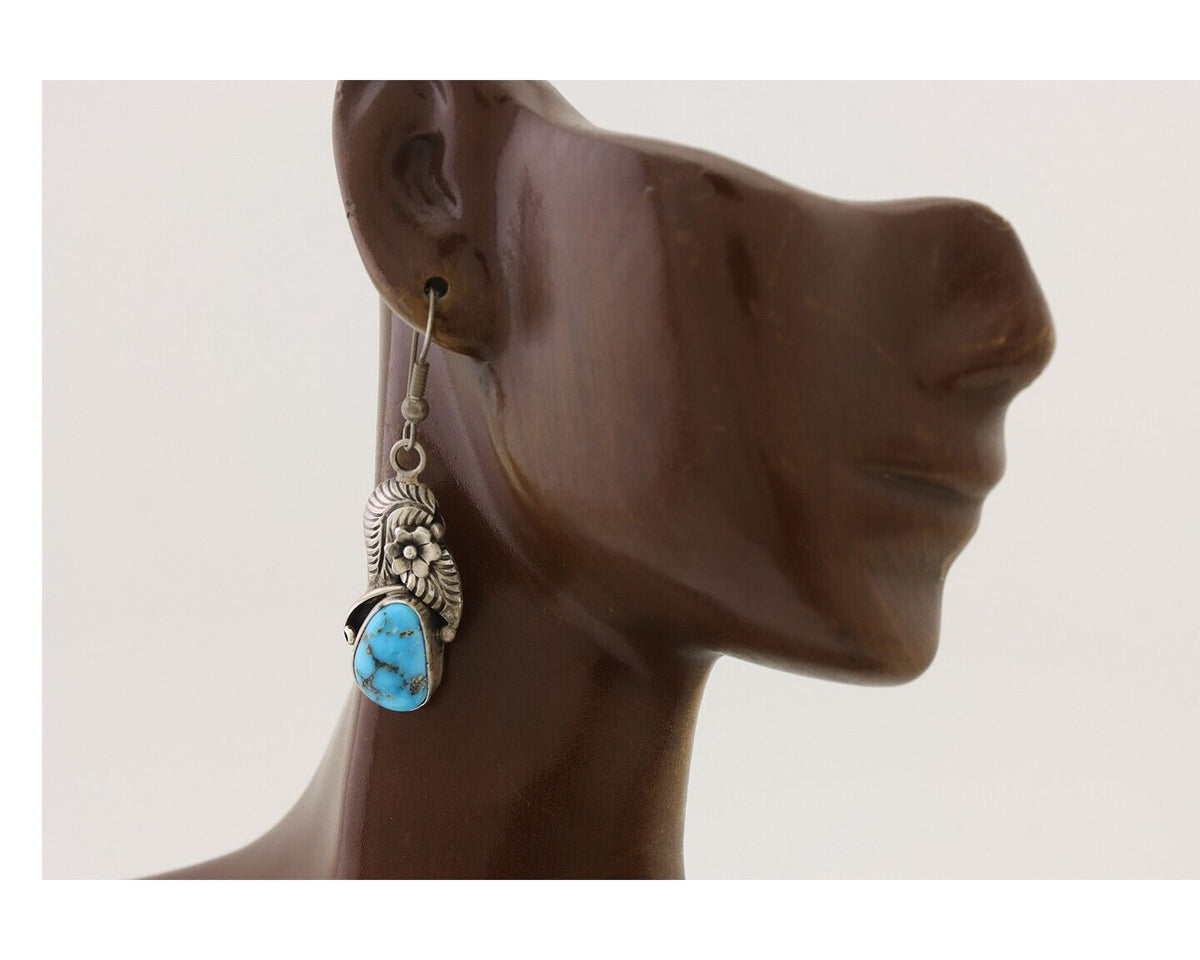 Navajo Handmade Earrings 925 Silver Natural Turquoise Native Artist C.80's